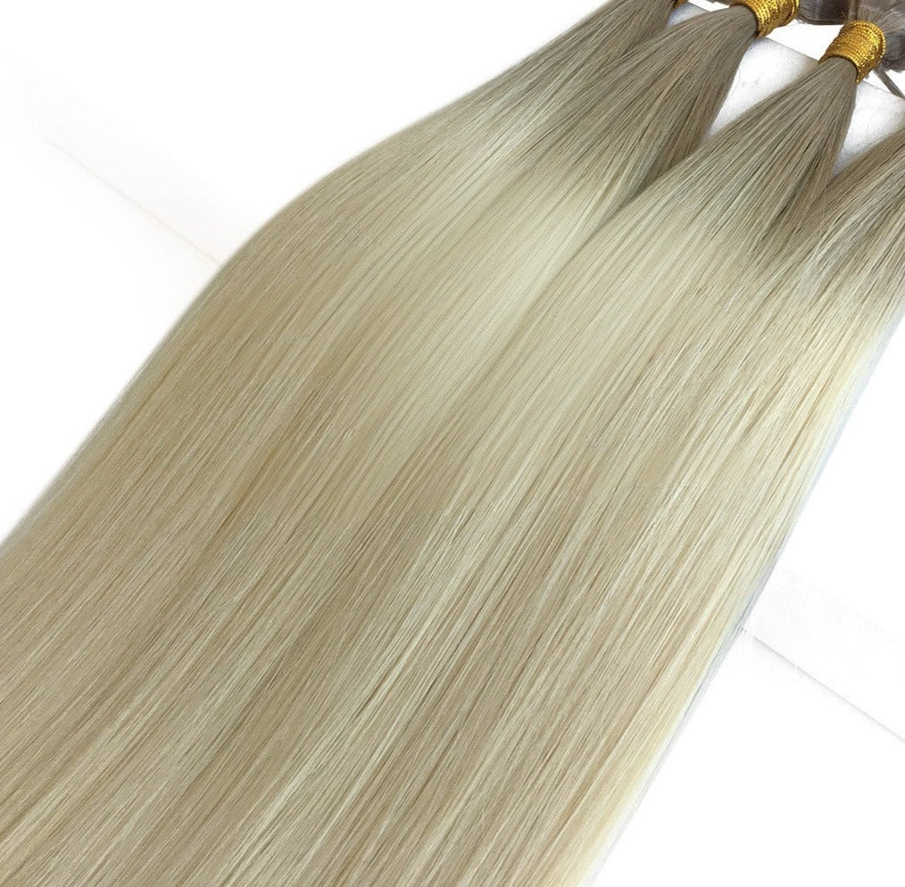 Ombre Medium Blonde Root to Platinum - T18/60 High-Quality Nano Ring Hair Extensions | Real Hair Co - REAL HAIR CO