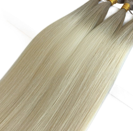 Ombre Medium Blonde Root to Platinum - T18/60 High-Quality Nano Ring Hair Extensions | Real Hair Co - REAL HAIR CO