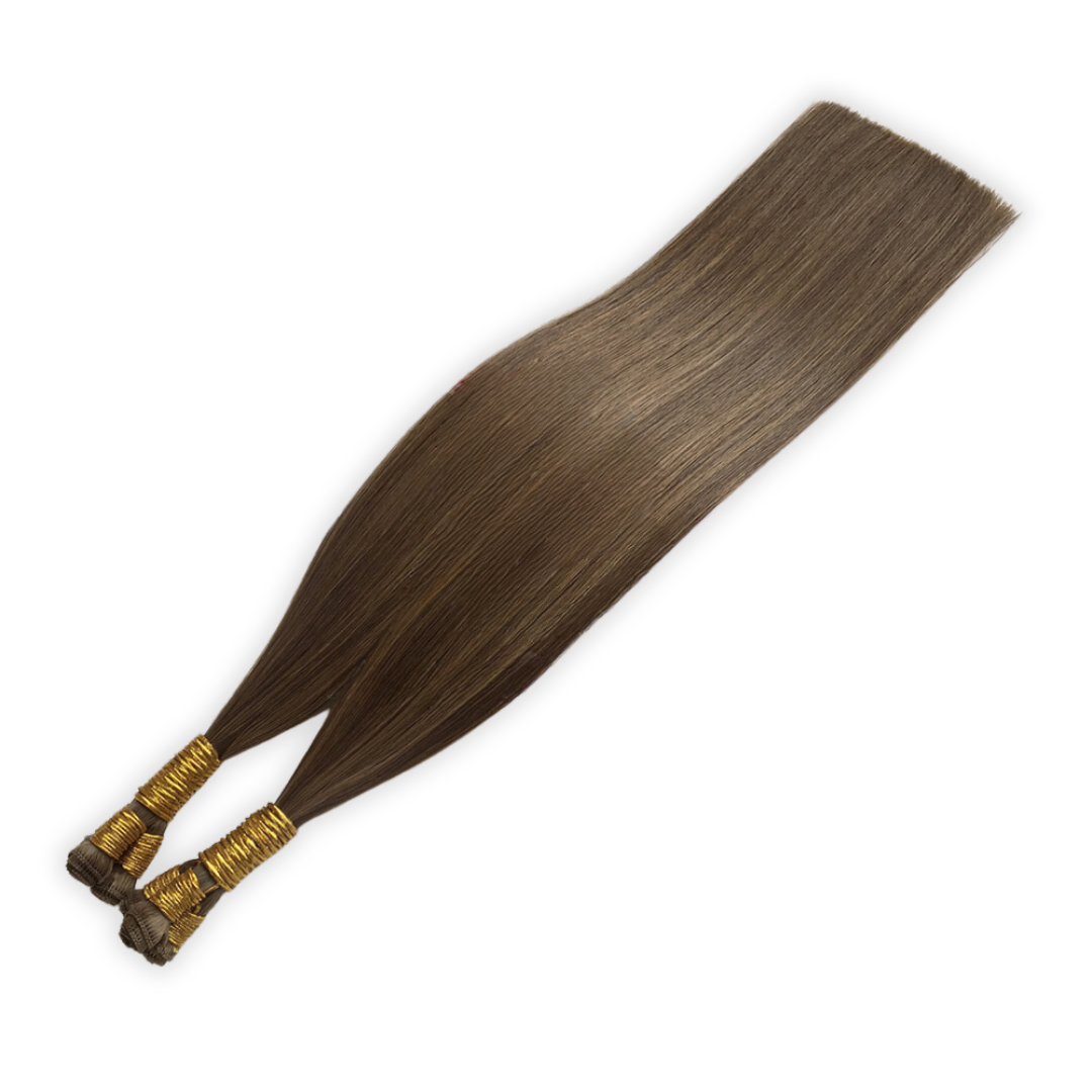 Hand Tied Weft Hair Extensions by Real Hair Co - Light Mixed Brown #8/4 - 100% Remy Human Hair - REAL HAIR CO